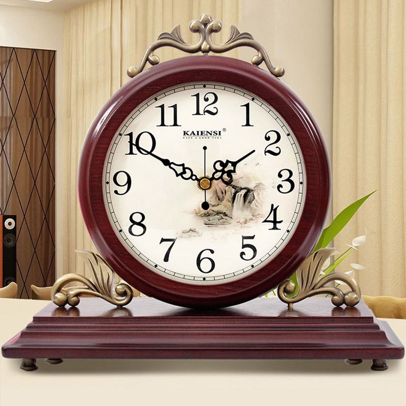 European-style creative sitting clock Chinese style living room solid wood grandfather clock muted bedroom table clock ornament office vintage clock