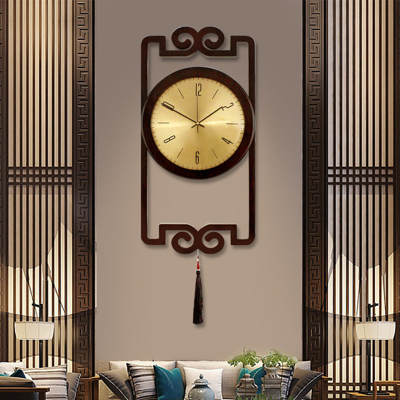 New Chinese hanging clock Living room Chinese Wind Classical and watch Home Fashion hanging table Atmospheric retro solid wood minimalist clock