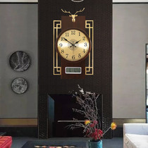 New Chinese style pure copper band calendar wall clock living room household fashion electronic watch Solid wood atmospheric Chinese style perpetual calendar