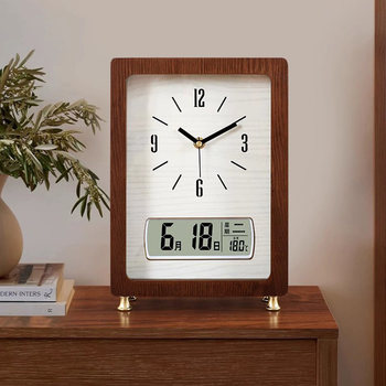 New Chinese-Style Living Room Clock, Pendulum Clock, Tabletop Retro Home Desktop Perpetual Calendar Clock, Simple Solid Wood Clock Ornament