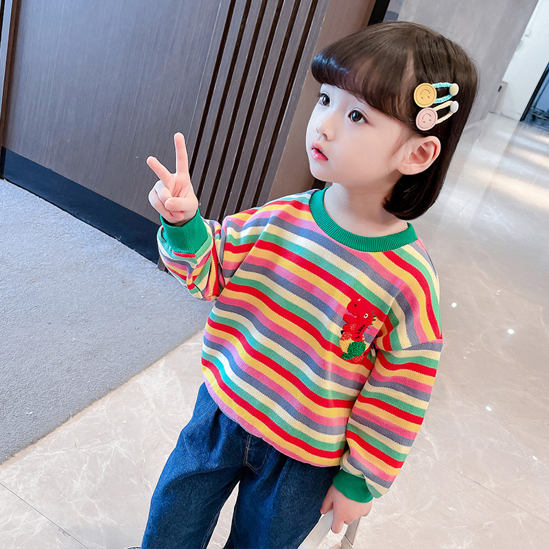 Girl Thick T-Shirt Spring Autumn 2022 New Internet Red Korean Version Women Baby Trendy Foreign Pine Children Suit Fall Spring Dress
