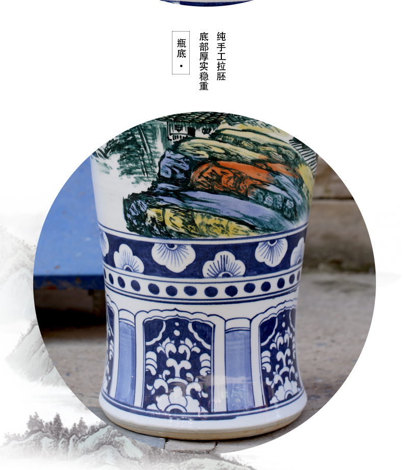 Jingdezhen ceramic hand - made luck landscape painting big vase household living room floor furnishing articles opening gifts