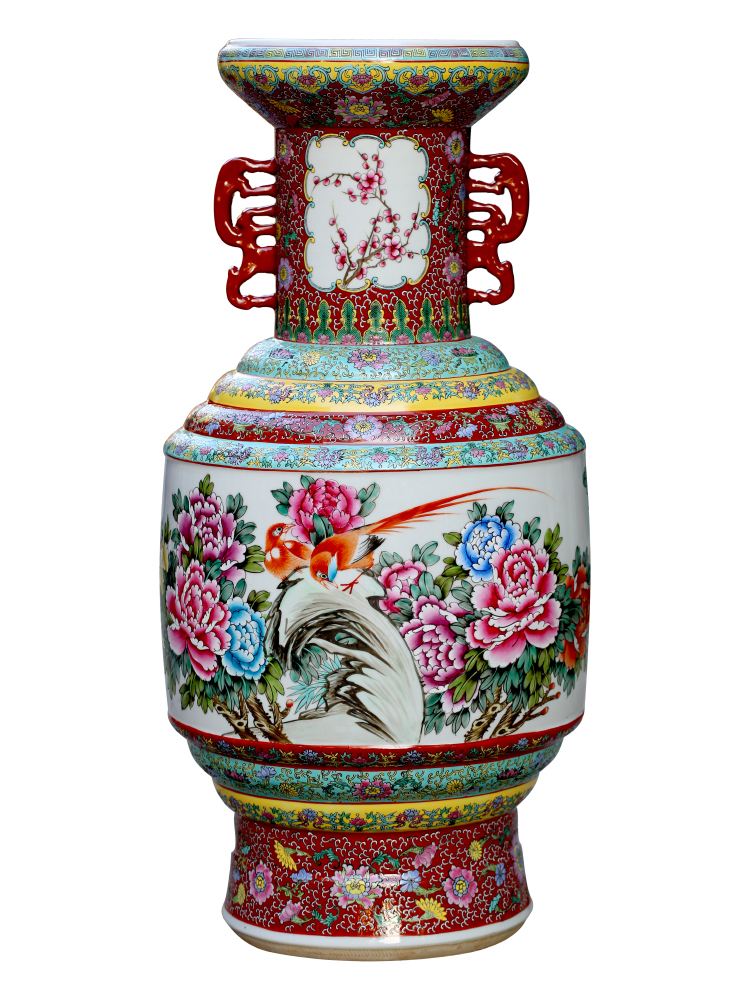 Jingdezhen ceramic vase sitting room decorate bottle furnishing articles hand - made powder enamel ears retro porch hotel gift