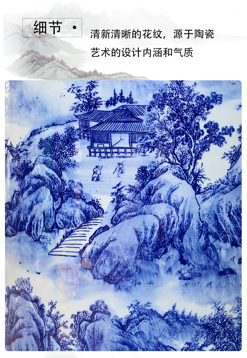 Jingdezhen ceramics large ground blue and white porcelain vase landscape furnishing articles of the new Chinese style hotel sitting room adornment flower arrangement