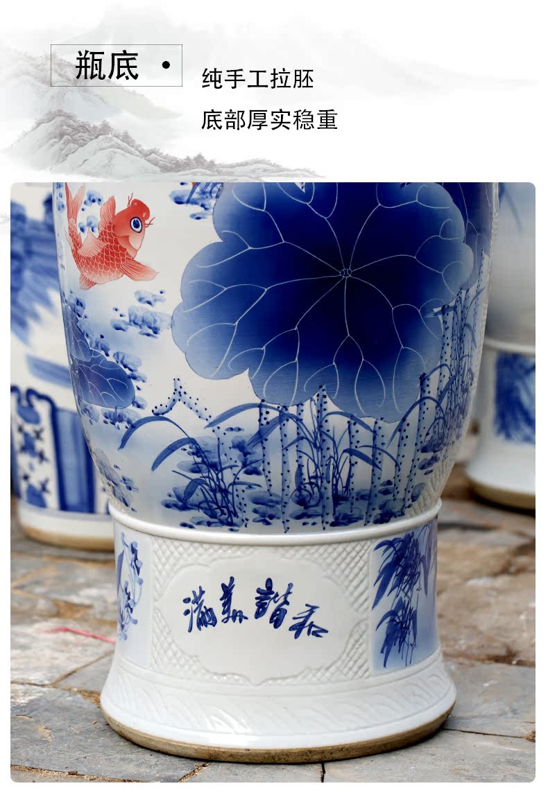 Jingdezhen ceramics hand - made lotus fish landing big vase sitting room the hotel gift shop furnishing articles