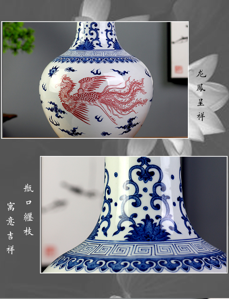 Jingdezhen blue and white porcelain hand - made mesa of dragons and phoenixes vase home sitting room place office holiday gifts