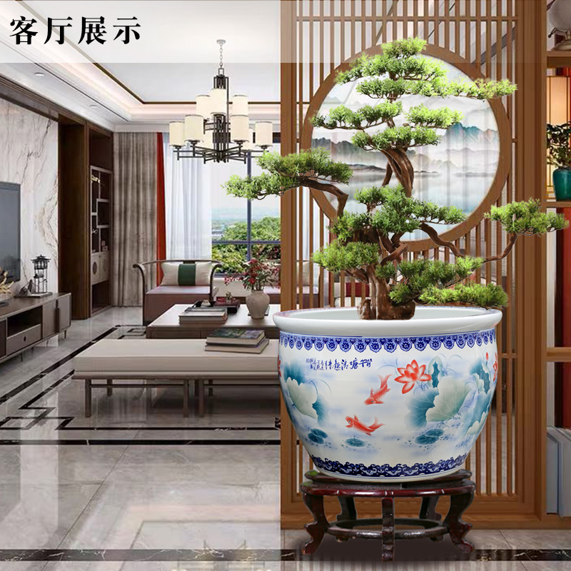 Jingdezhen ceramic aquarium hand - made of lotus pond turtle appeal cylinder courtyard sitting room floor furnishing articles pot pot cultivation