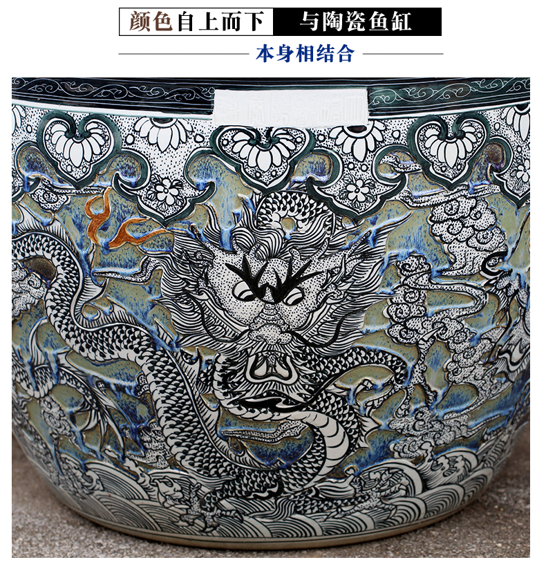 Jingdezhen ceramic heavy tank large fish bowl big blue and white porcelain lotus lotus cylinder old - fashioned tank yard