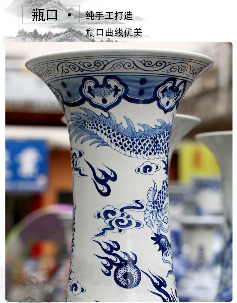 Jingdezhen ceramics dragon big sitting room be born blue and white porcelain vase furnishing articles company hotel opening gifts