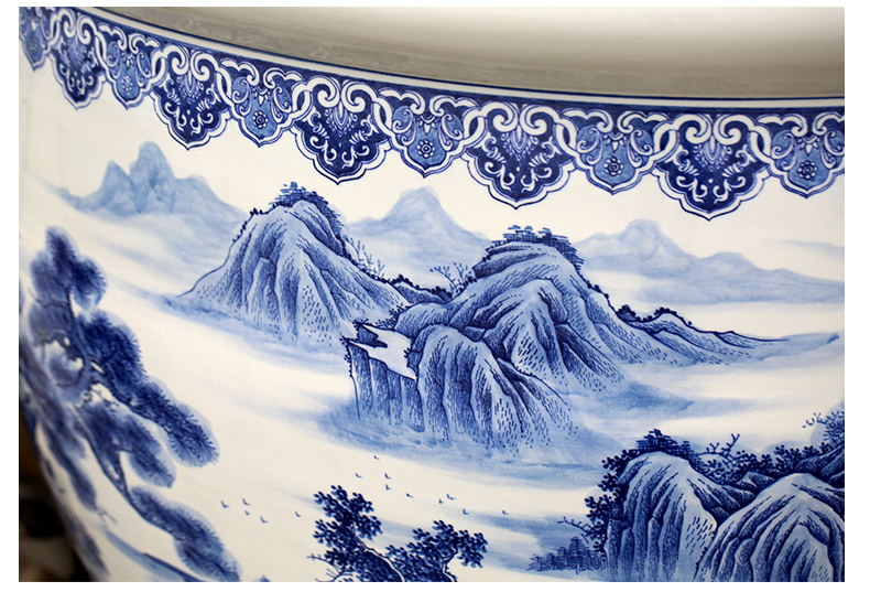 Jingdezhen blue and white porcelain painting landing fish tank large furnishing articles home sitting room study office decoration