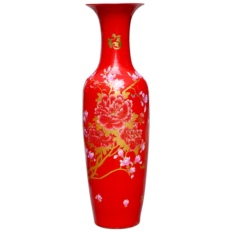 Jingdezhen ceramics China red peony figure blooming flowers large vases, sitting room of Chinese style household furnishing articles