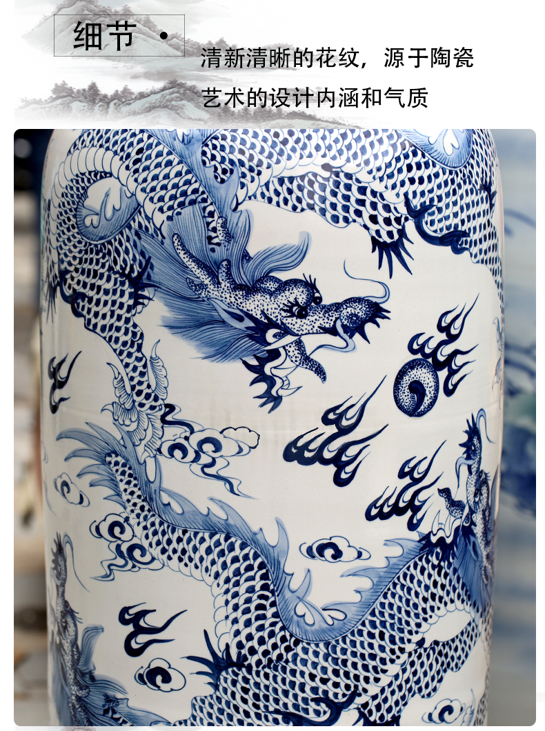 Jingdezhen ceramics dragon big sitting room be born blue and white porcelain vase furnishing articles company hotel opening gifts