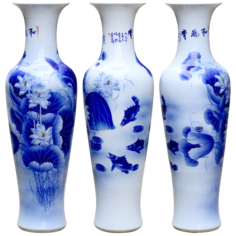 Jingdezhen ceramics hand - made harmony of large blue and white porcelain vase sitting room adornment hotel study big furnishing articles