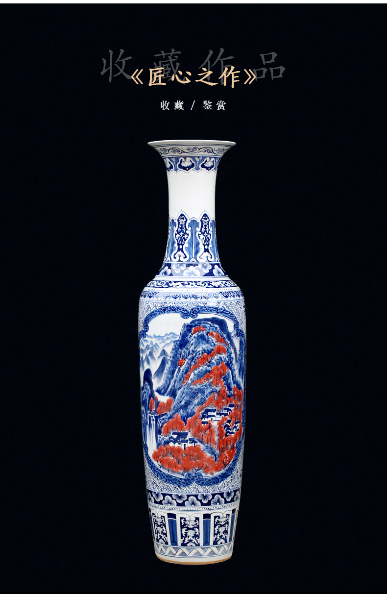 Jingdezhen ceramics hand - made landscape painting of large vase sitting room of Chinese style household decorative furnishing articles opening gifts