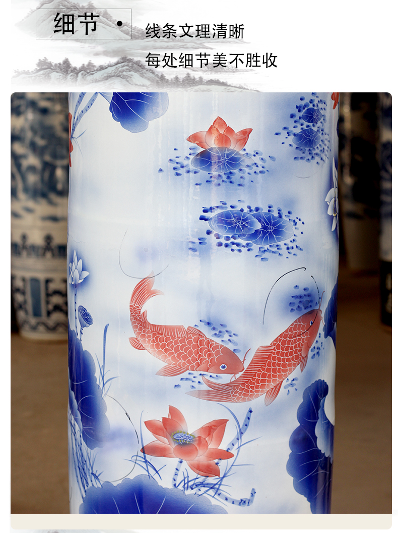 Jingdezhen ceramic quiver hand - made lotus fish large vases, sitting room of Chinese style household furnishing articles for opening gifts