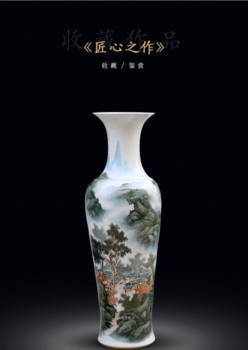 Jingdezhen ceramics antique hand - made landscape painting home sitting room hotel adornment furnishing articles of large vase