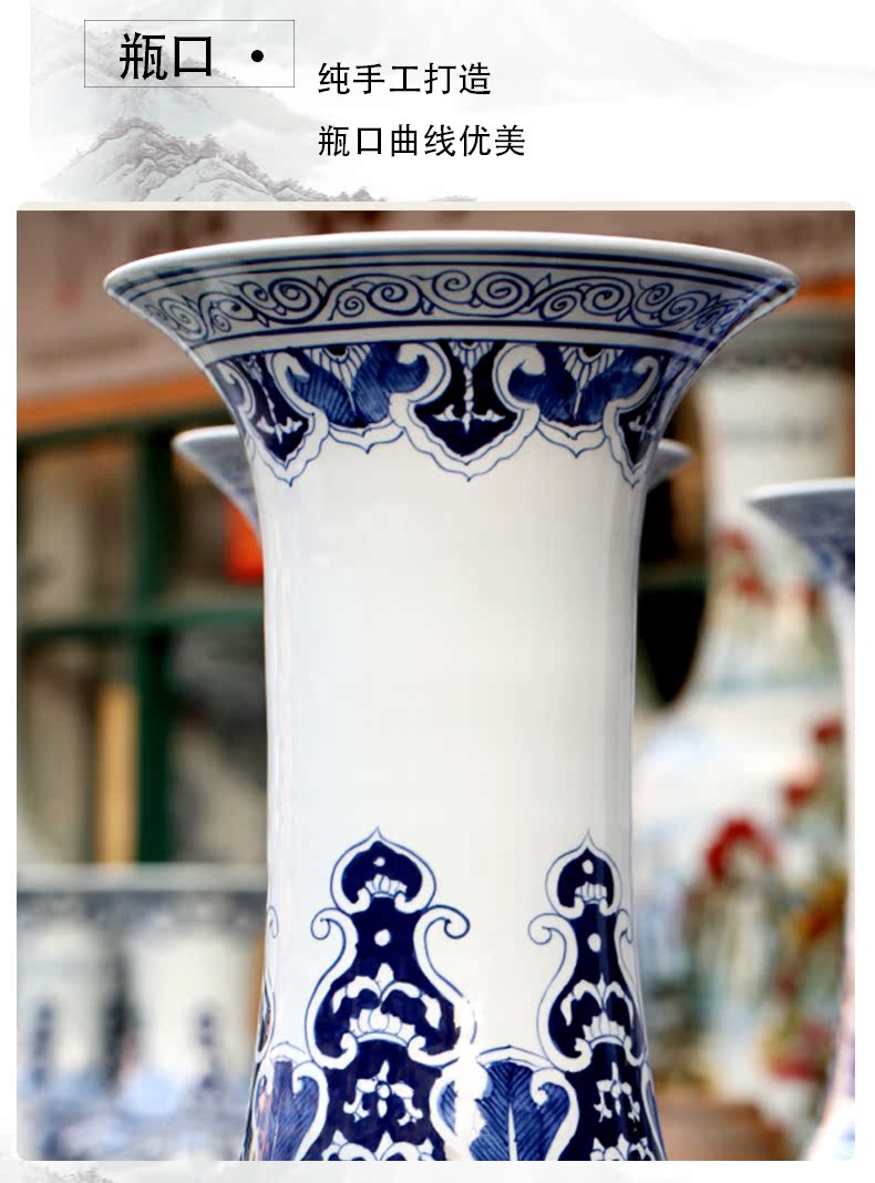 Blue and white porcelain of jingdezhen ceramics landscape painting big vase decoration to the hotel open living room floor office furnishing articles