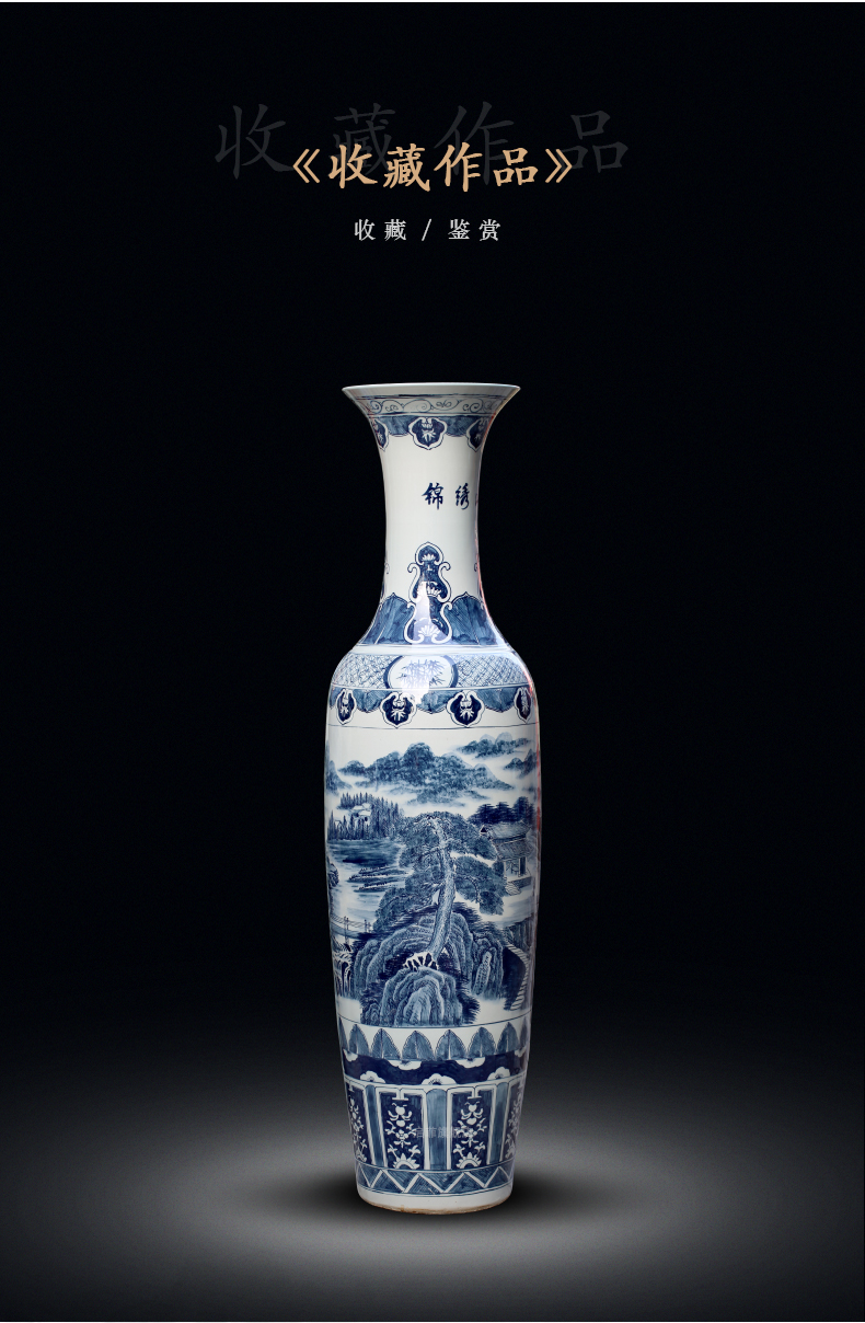 Jingdezhen ceramic vase of large sitting room adornment hand - made of blue and white porcelain hotel opening gifts corridor furnishing articles