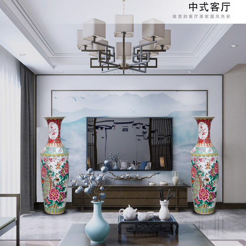 Jingdezhen ceramic hand - made peacock peony ground ceramic vase home sitting room of Chinese style adornment furnishing articles