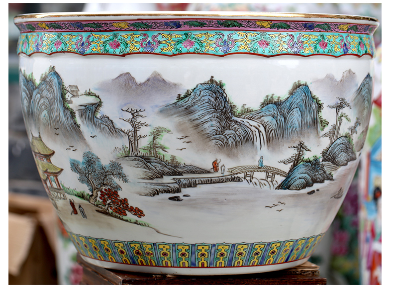 Jingdezhen ceramic aquarium hand - made landscape painting large landing place courtyard sitting room adornment calligraphy and painting is received