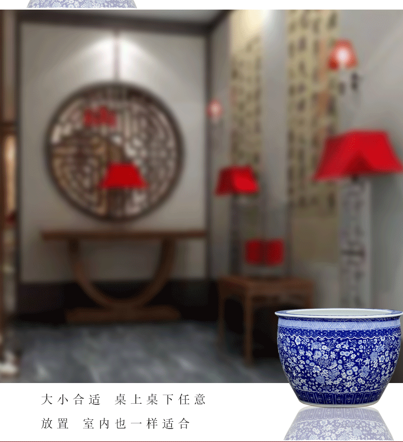 Jingdezhen porcelain hand - made sitting room courtyard place potted flower ceramic aquarium tortoise cylinder basin of calligraphy and painting to receive a cylinder