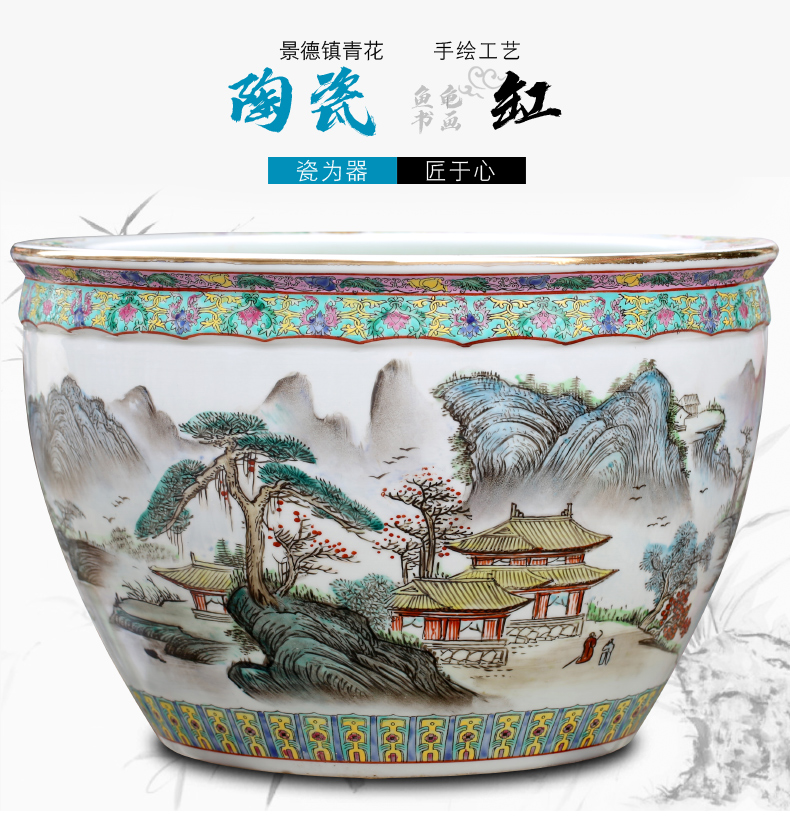 Jingdezhen ceramic aquarium hand - made landscape painting large landing place courtyard sitting room adornment calligraphy and painting is received