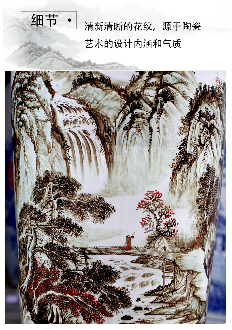 Jingdezhen hand - made color ink landscape ceramic vase of large new Chinese style living room decorate bottle hotel furnishing articles