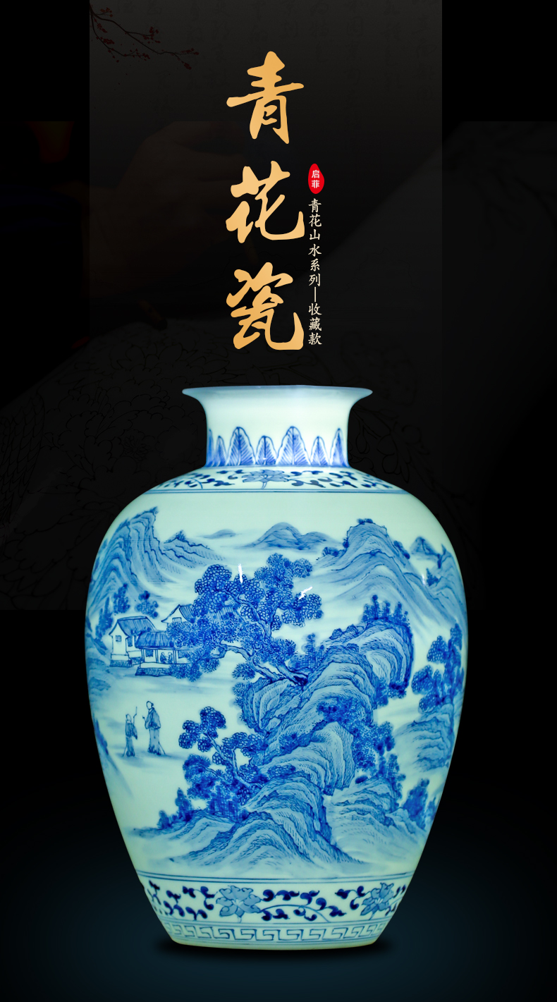 Mesa of jingdezhen blue and white porcelain masters hand draw landscape painting ceramic flower vases porch rich ancient frame ornaments