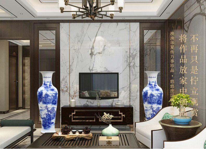 Jingdezhen ceramics of large vase furnishing articles large - sized hand - made sitting room adornment hotel feel of blue and white porcelain gifts