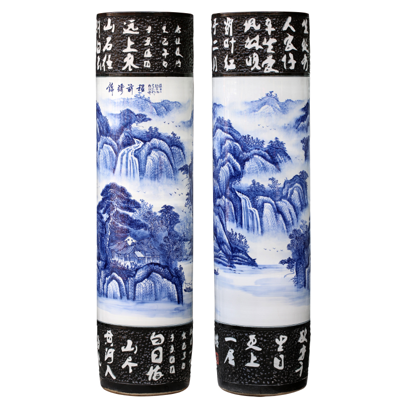 Jingdezhen ceramic vase of large sitting room adornment large - sized quiver furnishing articles hand - made of blue and white porcelain hotel gift