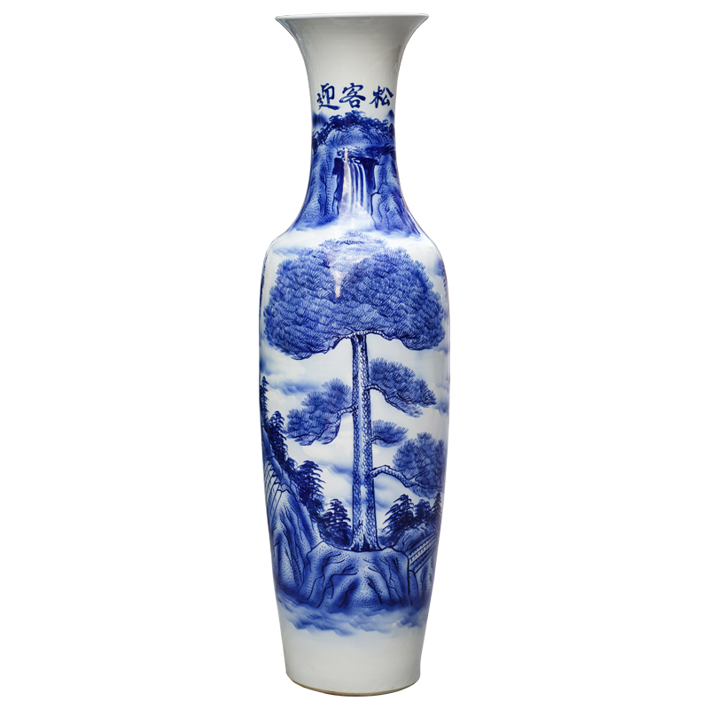 Jingdezhen blue and white porcelain hand - made guest - the greeting pine of large vase place to live in the living room TV cabinet ceramic decoration