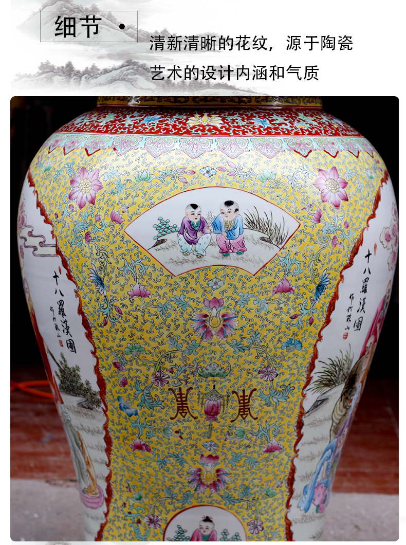 Jingdezhen ceramic general hand - made figure painting of large vase 18 Luo Hantu tank sitting room temple furnishing articles