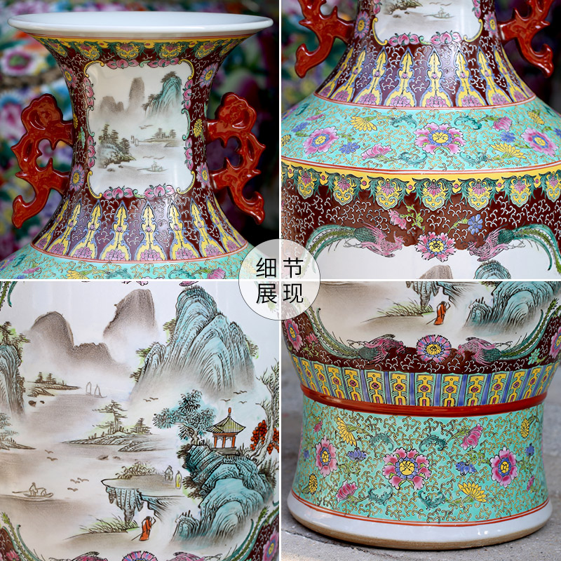 Jingdezhen ceramic hand - made landscape painting big vase household stores sitting room be born Chinese penjing opening gifts