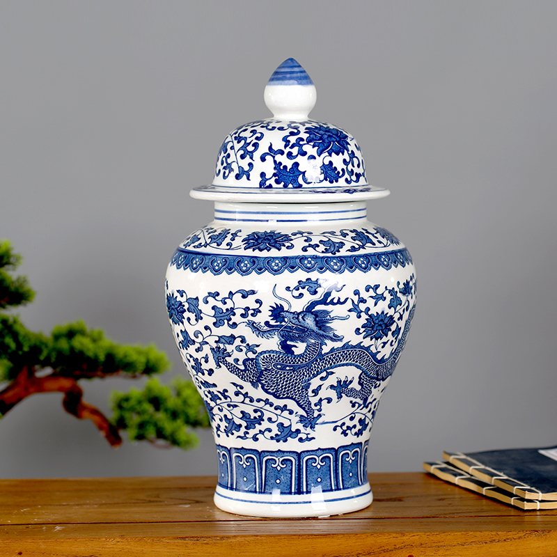 Jingdezhen ceramic furnishing articles sitting room big vase flower arranging dried flowers with Chinese style ear blue and white porcelain porcelain decorative household items