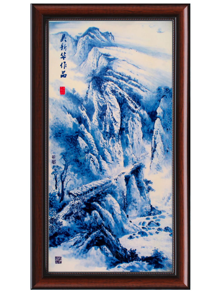 Adornment of jingdezhen blue and white porcelain porcelain plate painting the living room sofa background mural painting in the hotel corridor