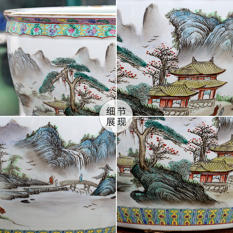 Jingdezhen ceramic aquarium hand - made landscape painting large landing place courtyard sitting room adornment calligraphy and painting is received