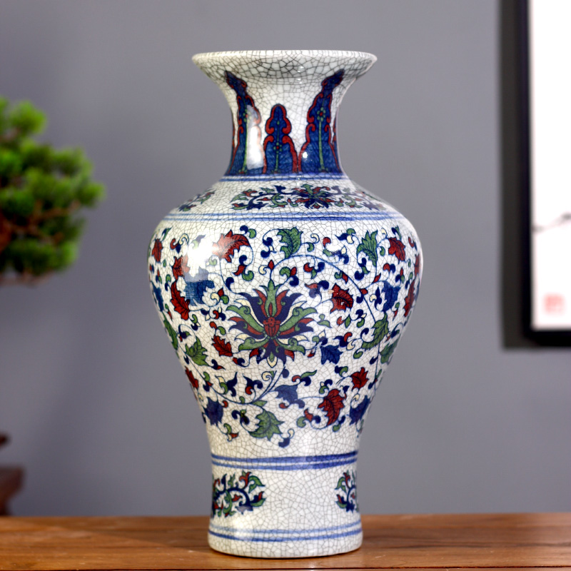 Archaize of jingdezhen ceramics up porcelain colorful flower vase ice crack Chinese style household adornment furnishing articles