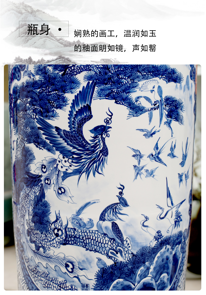 Jingdezhen blue and white porcelain painting birds pay homage to the king of large vase home sitting room place hotel opening gifts