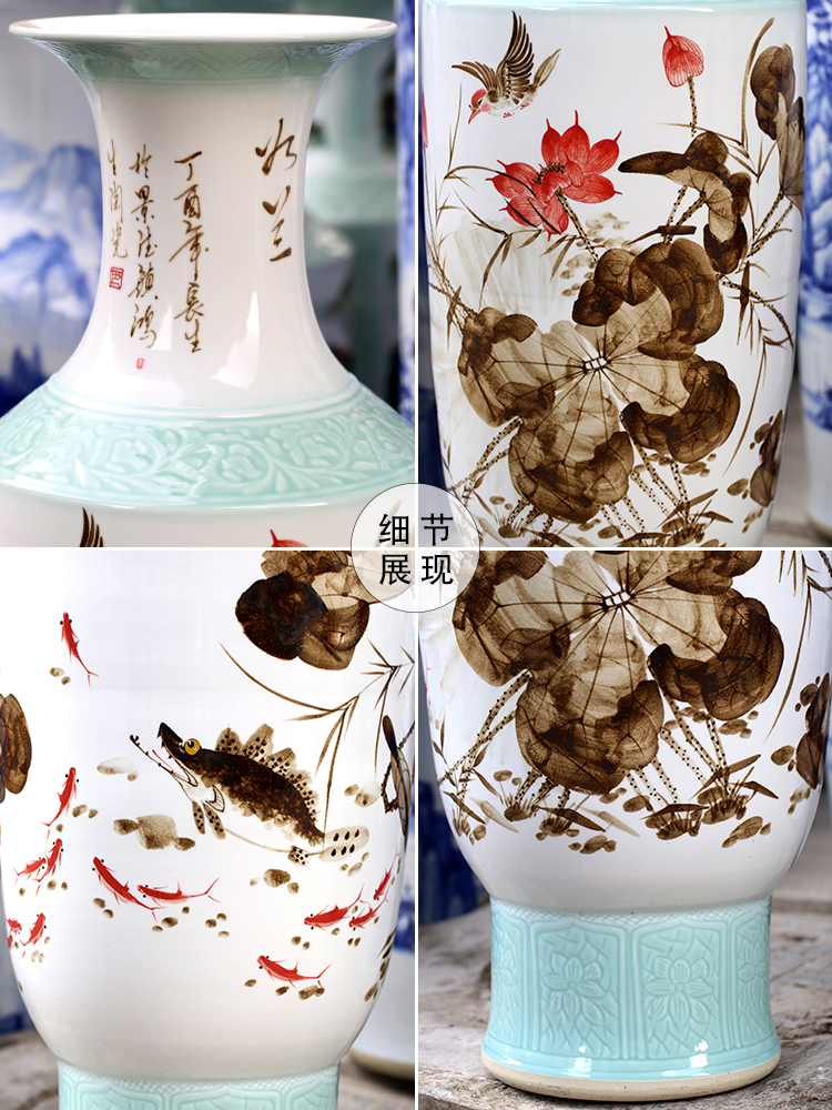 Jingdezhen ceramics of large vases, hand - made famille rose porcelain of reconciliation sitting room adornment large - sized furnishing articles
