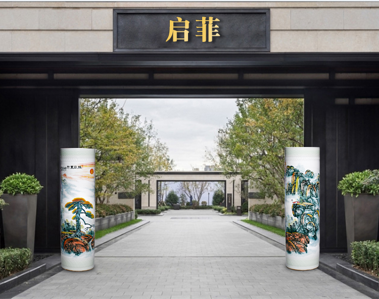 Jingdezhen ceramic hand - made sunrise landing quiver home sitting room hotel courtyard style big vase furnishing articles