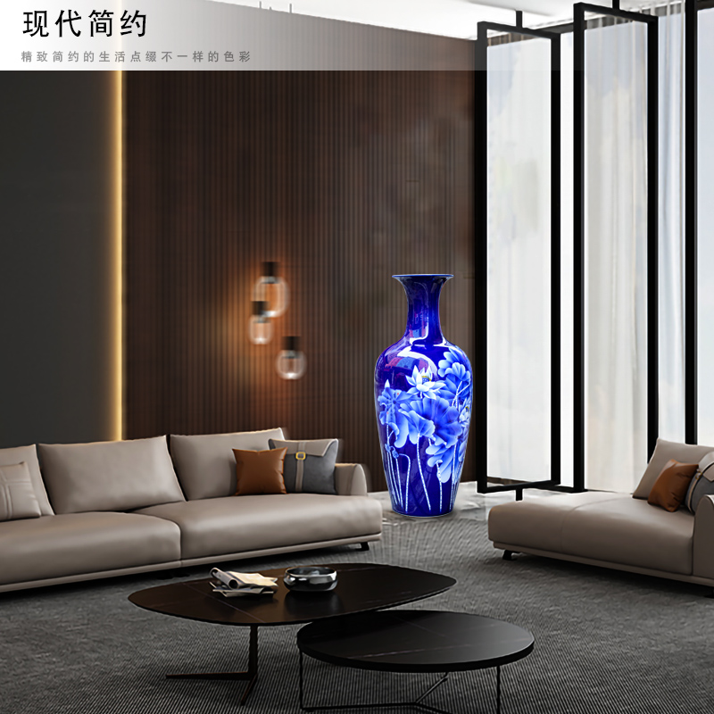 Jingdezhen blue and white porcelain painting lotus fish landing big vase household contracted sitting room ceramic furnishing articles ornaments