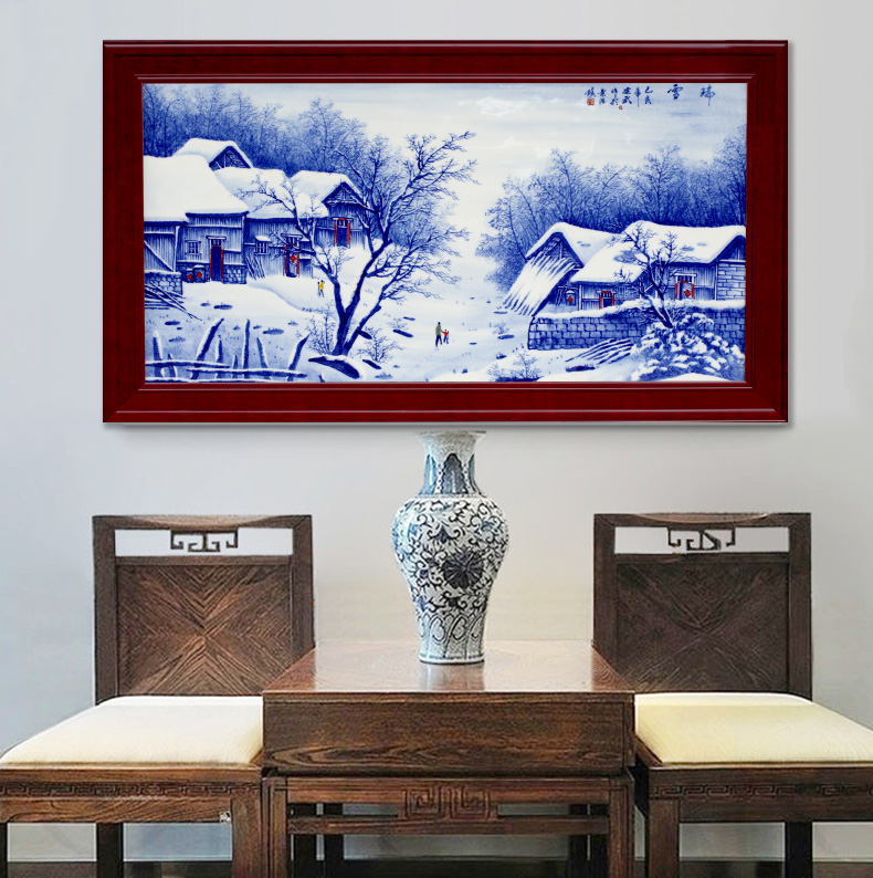 Jingdezhen blue and white porcelain plate painter hand - made snow jingshan water hang mural decoration in the sitting room of Chinese style of study