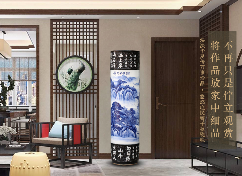 Jingdezhen ceramic vase of large sitting room adornment large - sized quiver furnishing articles hand - made of blue and white porcelain hotel gift