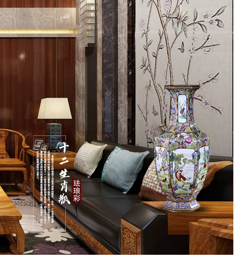 Archaize of jingdezhen ceramics colored enamel vase sitting room decorates household desktop furnishing articles study of new Chinese style decoration