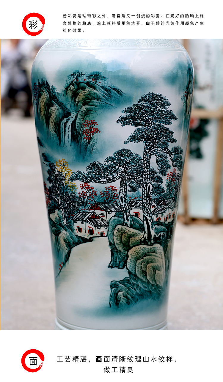 Jingdezhen ceramics hand - made splendid sunvo landing place to live in the living room TV cabinet landscape painting large vase