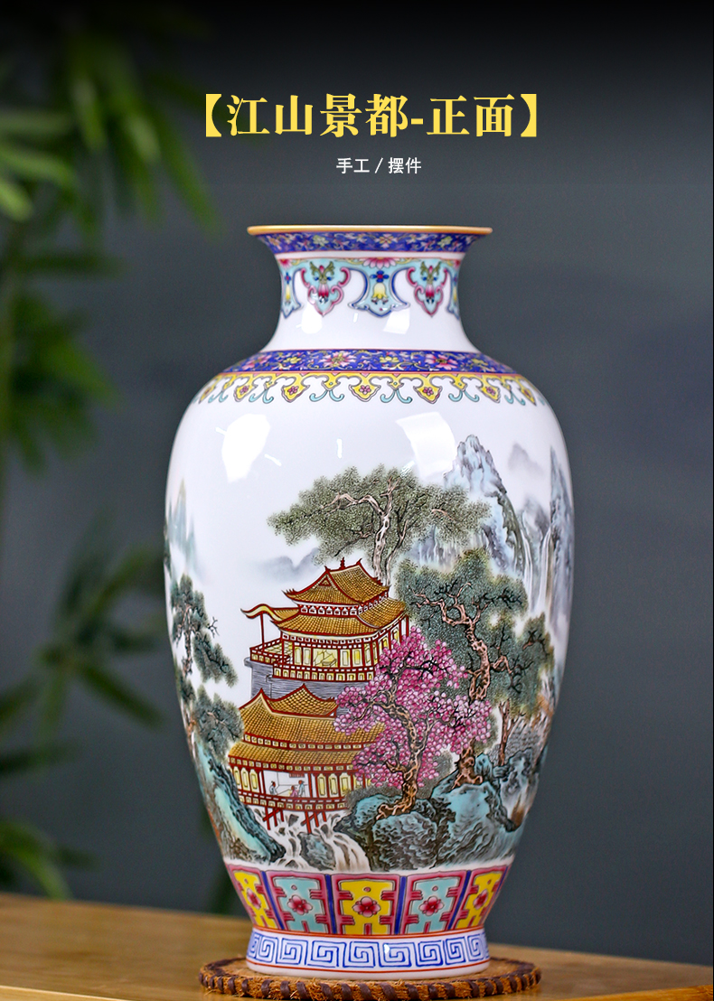 Jingdezhen ceramics checking painting of flowers and flower vase figure mesa sitting room rich ancient frame study decorative furnishing articles