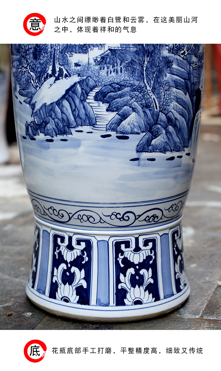 Jingdezhen blue and white porcelain painting has a long history of large vase household, sitting room, TV ark, furnishing articles study adornment