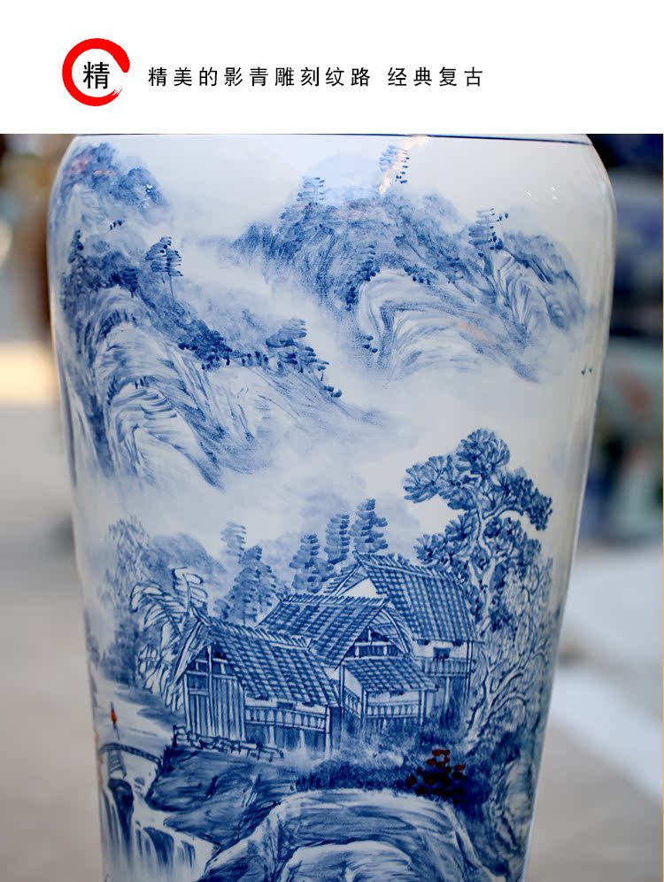 Jingdezhen blue and white porcelain hand - made ceramic landing big vase splendid sunvo sitting room of Chinese style household furnishing articles ornaments