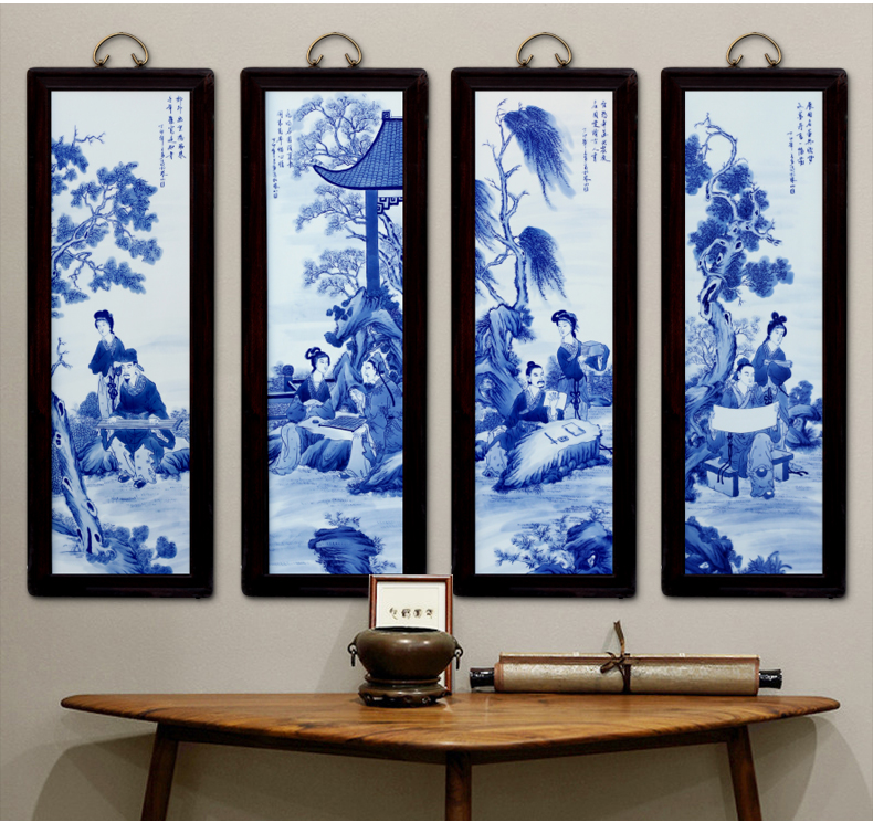 Jingdezhen porcelain ceramic four screen template sitting room adornment picture setting porch corridor wall mural hang a picture