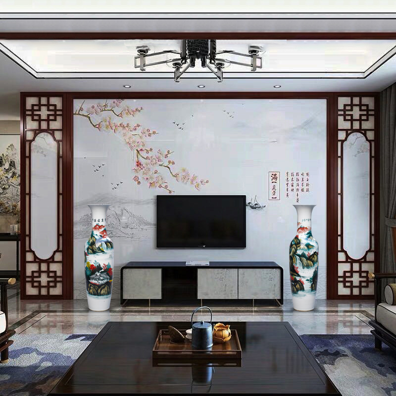 Jingdezhen ceramics much luck hand - made landscape of large vase decorated home sitting room of Chinese style furnishing articles